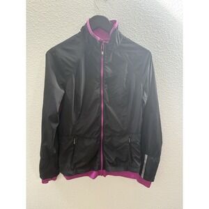 Lucy Women Black/Pink Full-Zip Sport Jacket Sz M Zip Pocket Nylon Athleisure